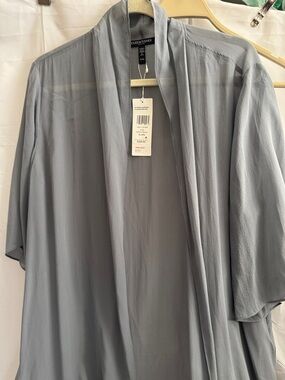 EILEEN FISHER women Light Gray Open-Front med length duster size PS